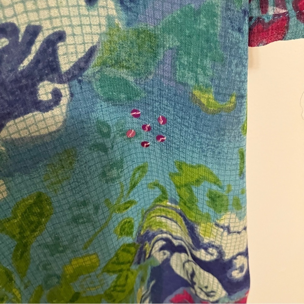 Ulla Popken 2 Piece Sheer Floral Duster Teal A-line Tank Rayon Dress 16/18 - Picture 6 of 12